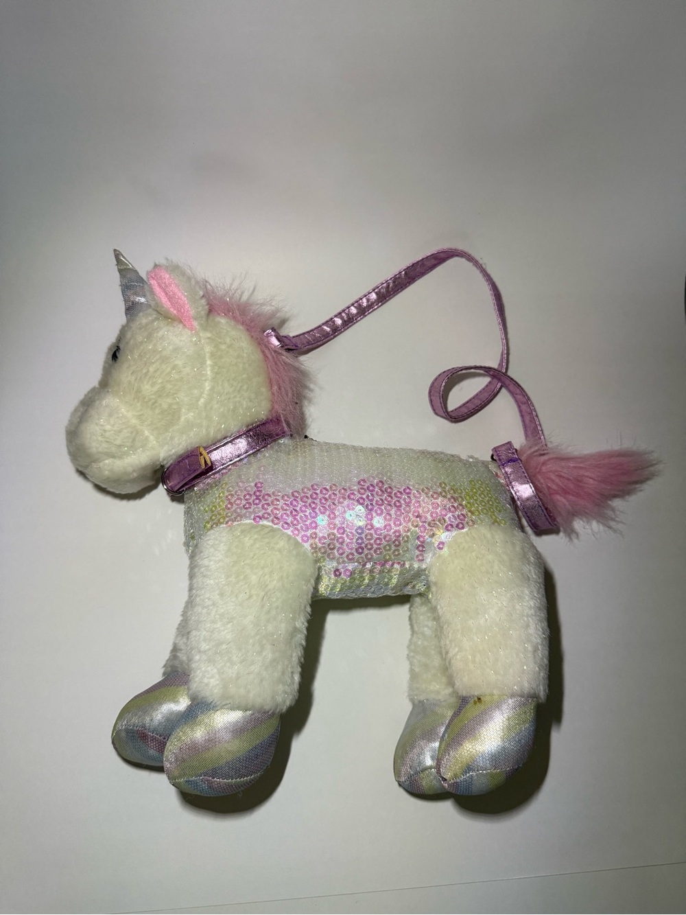 Kid’s White Plush Unicorn Crossbody Purse/Bag w/SEQUINS, GLITTER, METALLIC